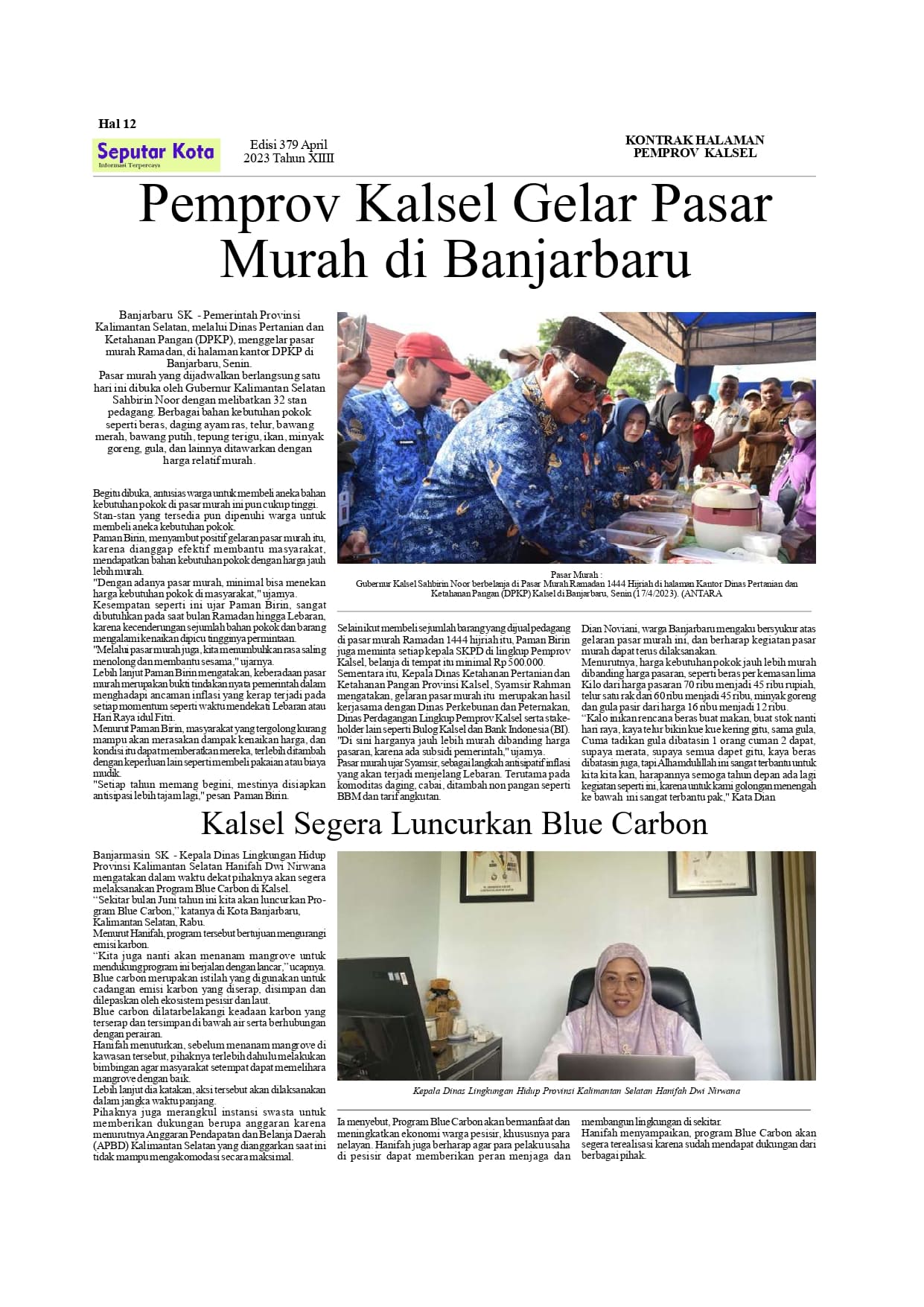 Kontrak Halaman  Pemprov Kalsel  Bulan April  di SKM.Seputar Kota edisi  378-379 Tahun 2023
