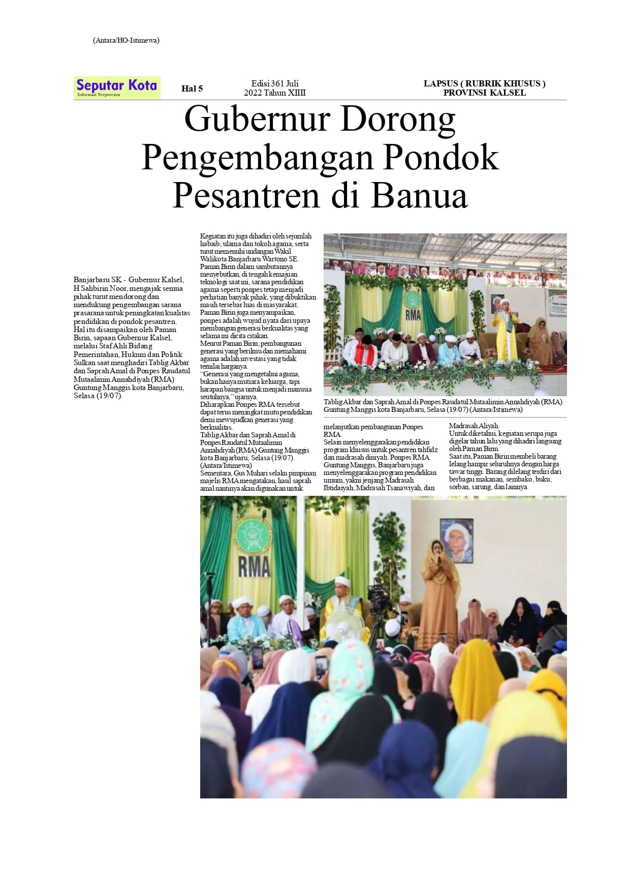 Seputar Kota  Hal5 Juli 2022 Bln ke  2