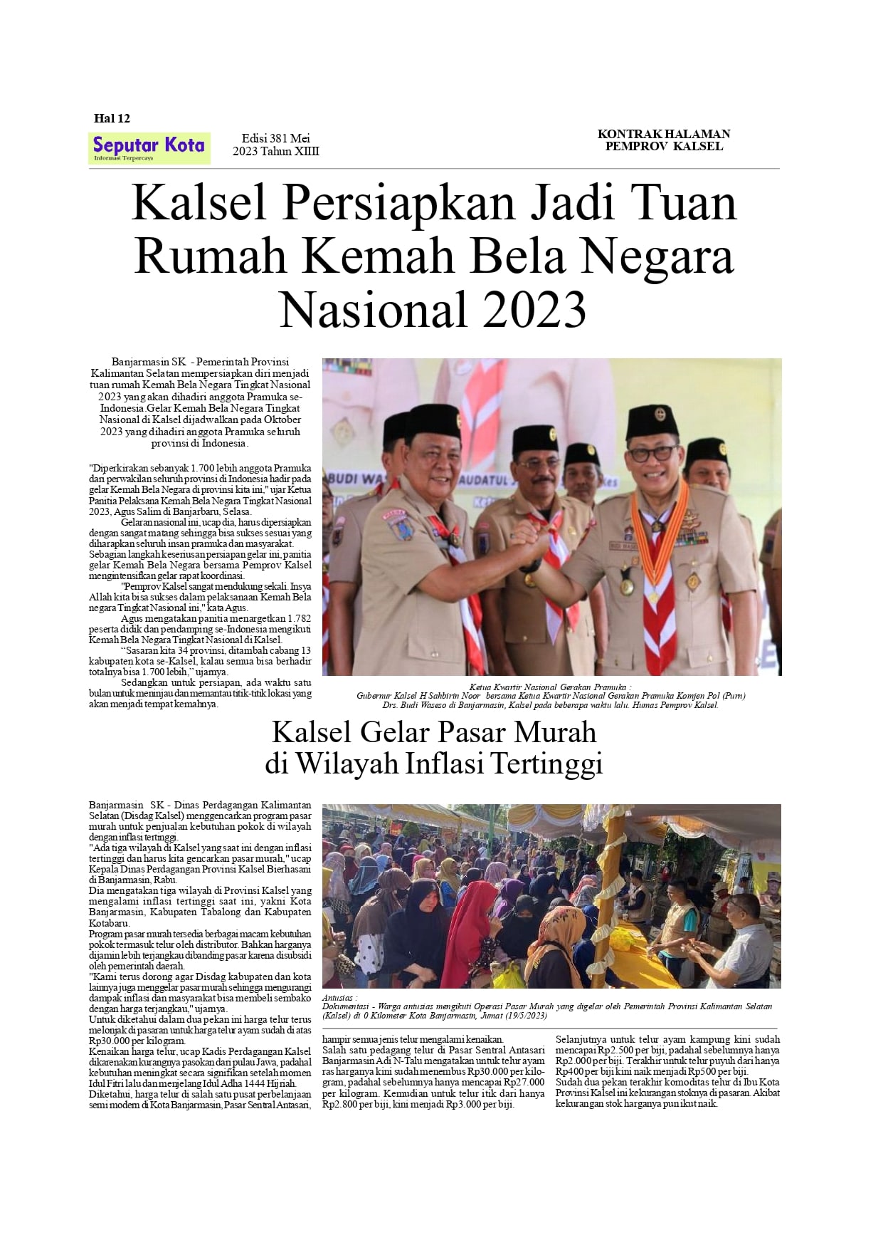 Kontrak Halaman  Pemprov Kalsel  Bulan Mei di SKM.Seputar Kota edisi  380-381 Tahun 2023