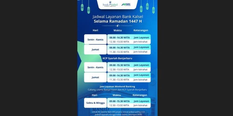 Selama Ramadan, Bank Kalsel Sesuaikan Jam Layanan Operasional 
